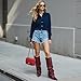 COMFITORIA Womens Knee High Boots, Fold Over Shark Boots Stiletto Heels Slouchy Long Boot Pointed Toe Thigh High Dress Shoes Sexy Fashion Tall Boot for Women with Zipper