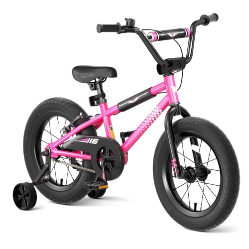 67i Girls BMX Bike 12/14/16 Inch Adjustable Kids Bicycle with Training Wheels, Coaster Brake, Anti-Slip Tires for Ages 5-8​ (Pink, 16 inch)