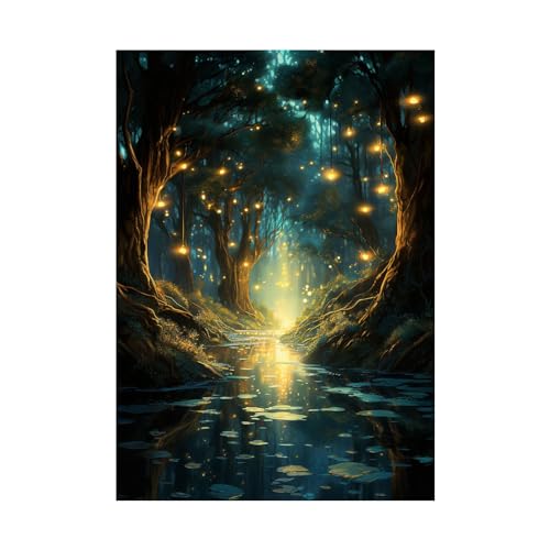 Peinture d’art de paysage forestier FJASKER Toile moderne 70x100cm sans cadre pour deco murale