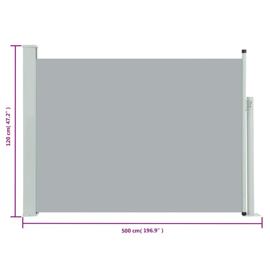 IKAYAA Seitenmarkise Ausziehbar 120 x 500 cm, Sichtschutz, Blickdicht, Seitenrollo, Markise Ausziehbar für Balkon, Terrasse, Garten, Grau