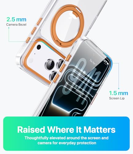 Image of for iPhone 17 Pro Case, Compatible with MagSafe, Slim Shockproof Military-Grade Rugged Protective Case with Stand, Camera Control, Comfort Grip (E-Clear Orange, iPhone 17 Pro)