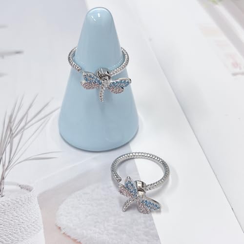 Cute Dragonfly Spinner Fidget Ring for Women Fashion Chic Statement Crystal Cubic Zirconia Pink Blue Anxiety Rotate Freely Inspirations Jewelry Adjustable Stacking Ring Dainty Engagement Gift Birthday4