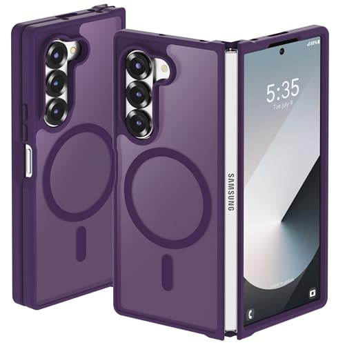 Image of ORETECH Magnetic Case Compatible with Samsung Galaxy Z Fold 6 Case, Translucent Back Non-Slip Hard PC Shockproof Bumper Protective Phone Case Cover for Samsung Z Fold 6 - Deep Purple | Translucent Back Non-Slip Hard PC Shockproof Bumper Protective Phone Cover