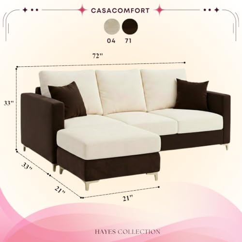 Image of Hayes Rich 4 Seater L Shape Sofa Set with Movable Ottomans | Flexible Layout | Velvet Suede Fabric | Golden Aesthetic Legs | Dual Tone Modern Sofa for Living Room (Dark Blue-Cream)