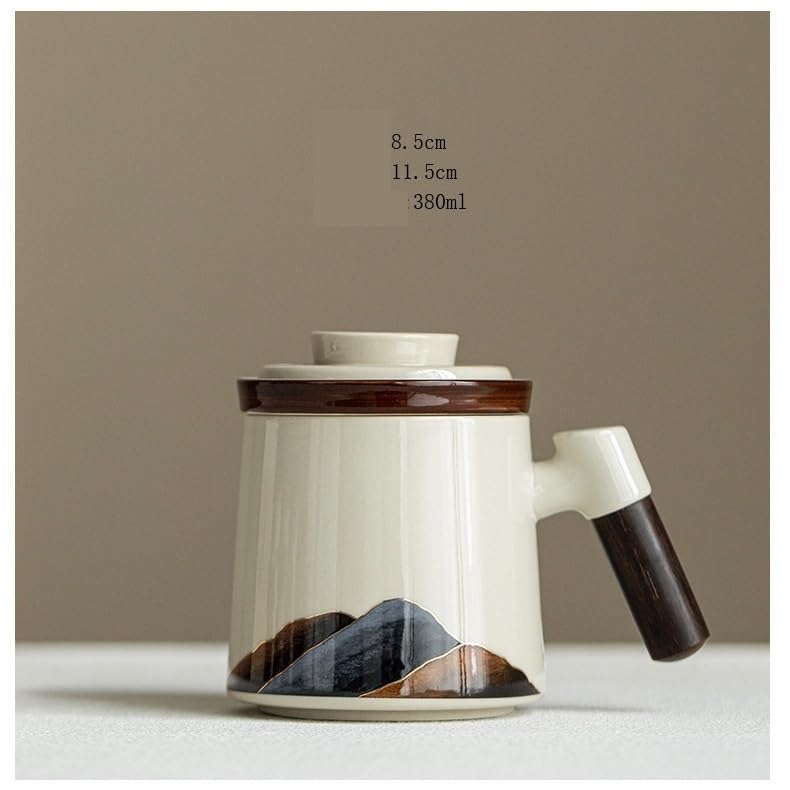 Tasse à thé Tasse à thé simple en céramique grise Grasswood avec couvercle et filtre, idéale for la maison ou le bureau Récipient de trempage