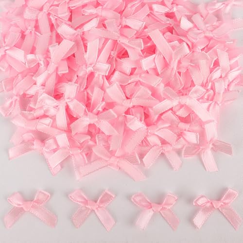 Mini Pink Bows for Crafts Easter Gift Wrapping Tiny Light Pink Ribbon Bows for Cake Hair Bags Balloon Small Premade Bow Decor for Women Birthday Party Wedding 50Pcs 1Inch