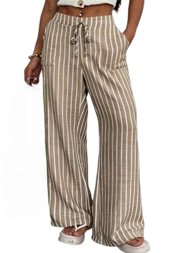 Pantalon Palazzo rayé femme taille basse : fluidité maximale et coupe ample ajustée