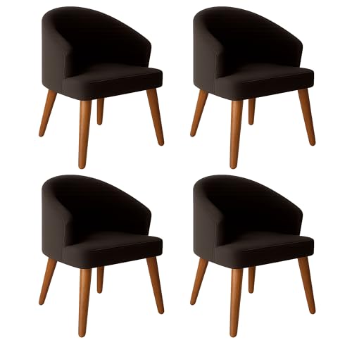 Image of Upholstery Barrel Arm Chair with Soft Serenity Suede Fabric for Dining Room, Living Room, Bedroom, Cafe, or Restaurant with Comfortable & Stylish | Black Set of 4