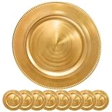 DaCakeWS Gold Charger Plates 10PCS,13inch Round Beaded Plastic Charger Plates,Plate Chargers Bulk for wedding,Dinner,Party,Decoration(Gold 10)
