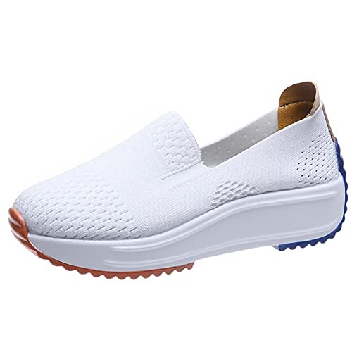 ZYLL Zapatillas de Punto de Malla para Mujer, 2021Flats Zapatos de Malla Transpirable Zapatos Casuales Zapatos de Mujer Ligeros de otoño Mocasines de Gran tamaño,Blanco,38 Cover