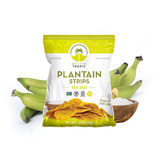 Sea Salt Plantain Chips - Vegan Snacks - Healthy Snacks - Paleo Snacks - Gluten Free Snacks - Whole 30 Approved Foods - Banana Chips - Baked Chips - ARTISAN TROPIC Plantain Strips - 1.2 Oz - 16 Pack