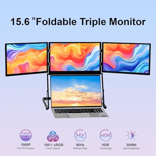 Image of VSDISPLAY 15.6'' Portable Triple Monitor for Laptop 3 Screens Quad Monitor | 1920x1080 IPS Laptop Screen Extender with Mini H /D /USB-C Interfaces,Compatible with Windows /Mac