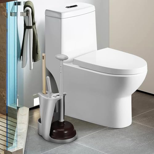 Image of OUNONA Toilet Brush and Plunger Set with Ventilated Holder Arched Head Toilet Bowl Brush for Deep Cleaning Flexible Plunger for Bathroom Unclogging 9.96 X 9.84 X 5.24 Inches