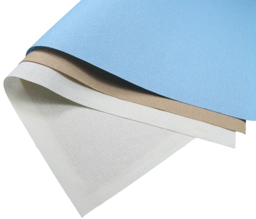 Image of KCS 3 pc of 15 inch x 18 inch(38cmx45cm) 16 Count Cross Stitch Cotton Aida Cloth Needlework Rolled Fabric Box,16CT,Light Blue+Khaki+Antique White