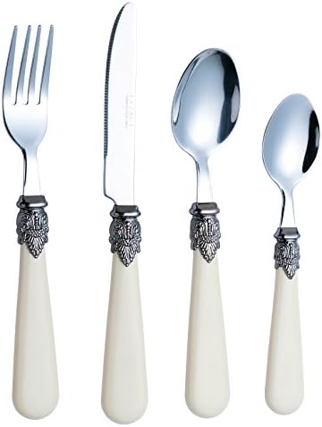 Exzact Cutlery Set 16pcs Antique Cream Handles/Flatware Stainless Steel with Ivory Coloured Detailed Handles, Traditional Elegant Vintage/Antique Style
