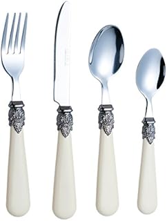 Exzact Cutlery Set 16pcs Antique Cream Handles/Flatware Stainless Steel with Ivory Coloured Detailed Handles, Traditional Elegant Vintage/Antique Style