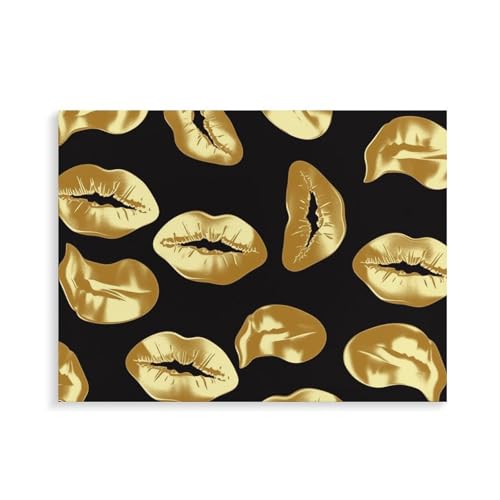 Peinture numérique Gold Lips grand format pour décoration salon