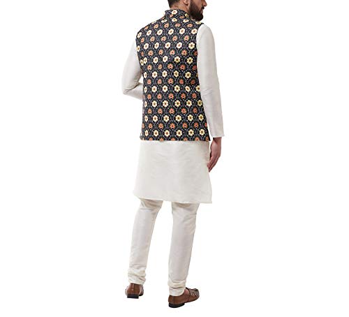 Image of SOJANYA (Since 1958, Men's Silk Blend Pink Kurta Pyjama & Printed Nehrujacket Combo