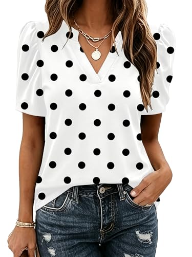 Image of Zeagoo Women Blouses Puff Short Sleeve Tops V Neck Dressy Casual Spring Shirts Boho Floral Cute Clothes 2026