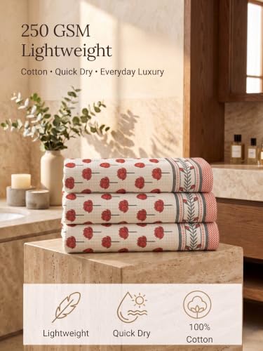 Image of Mafatlal Madhuban 250 GSM Waffle Cotton Bath Towels Pack of 3 | 147 x 76 cm | Premium, Lightweight & Quick Dry |Bathroom & Shower Towel| Blush Pink