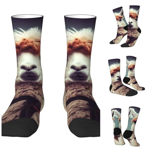 LZQPOEAS Cute Alpaca Athletic Socks Unisex Cushioned Crew Socks Hiking Running Calf Sock Soft Above Ankle Sock