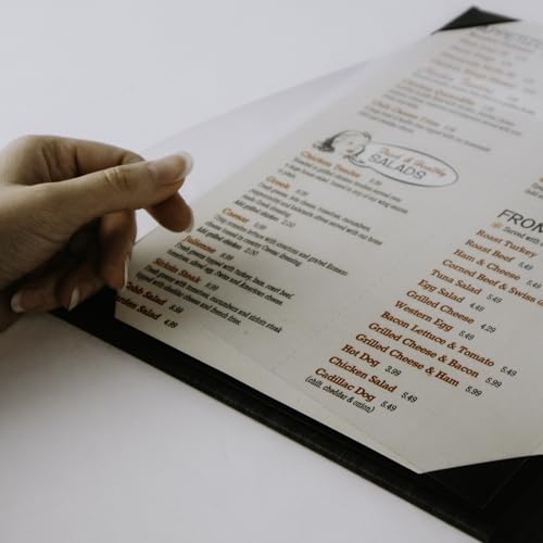 risch gloss finish vinyl menu overlays  paper sheet protectors for carded and strip interior menu covers wipeable reusable 10-gauge vinyl 85 x 11 pack of 50