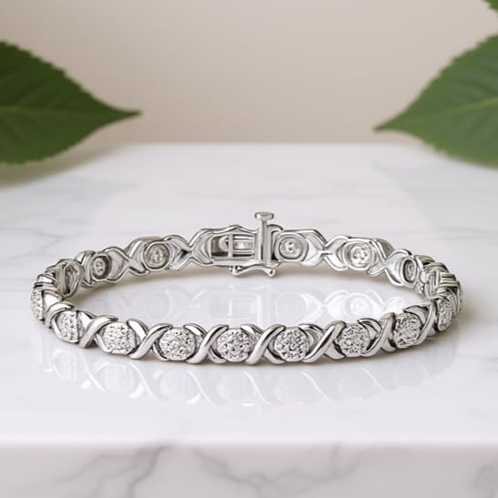 NATALIA DRAKE 1/4 Cttw Love Link XO Diamond Tennis Bracelet for Women in Rhodium Plated 925 Sterling Silver Color I-J/Clarity I2-I32