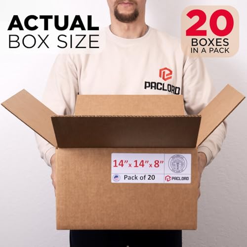 Image of Medium Cardboard Boxes 14 inchL x 14 inchW x 8 inchH (Pack of 20) - USA-Made Packing Boxes for Moving, Shipping, or Storage - USPS, UPS, FedEx Approved - Professional Packing Supplies for Moving | USA-Made Packing Boxes for Moving, Shipping, or Storage - USPS, UPS, FedEx Approved - Professional Packing Supplies
