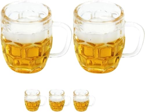 5Pcs Mini Beer Cups, Realistic Resin Dollhouse Barware for DIY Miniature Crafts, Miniature Beer Mugs...