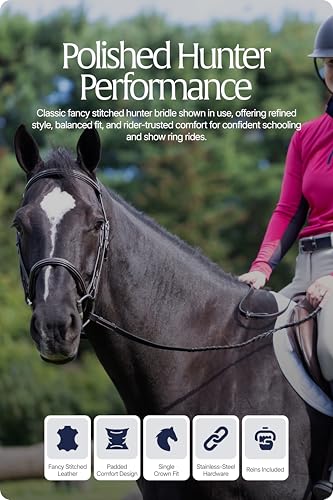 Equinavia Saga Adjustable Padded Fancy Stitched Hunter Bridle with Reins - Chocolate Brown - Horse