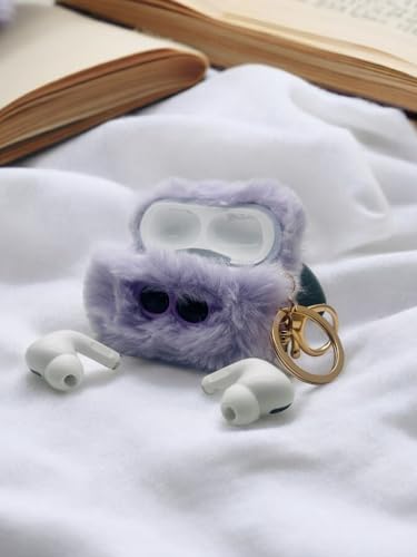 Image of SE HUB Airpods Pro 2 Case Cover Keychain for 2Nd Generation Fur Eye Design Shock Proof 360-degree Protection Case Cover Soft Skin Silicone Compatible 3D Design Headphones Case (Instagram)- Purple