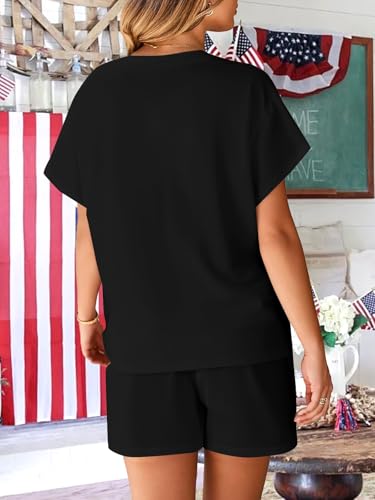 Image of VILOVE 4th of July 2 Piece Sequin Outfits Women 250 Anniversary Usa Shirts and Short Sets Casual Patriotic Shirt Summer Set
