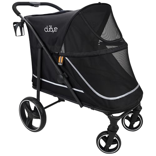 MY DUQUE – Hundebuggy Hundewagen CHAMP – XL Buggy große Hunde, geräumig, Haustierwagen, Katze, Hund, Zusammenfalten, inkl. Regencover, Getränkehalter, Stauraum, max. Last 50kg/110lb, Schwarz