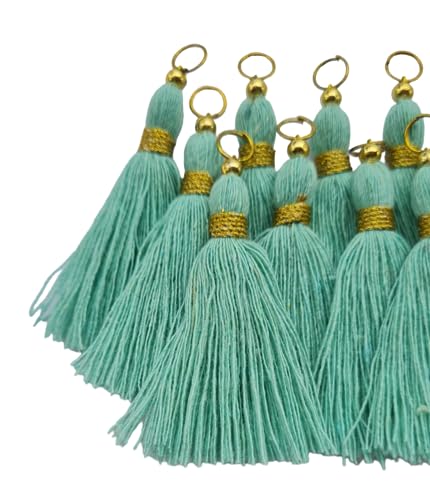 Image of Zippy Flora Micro 1.5 inch Length Cotton Handmade Tassels for Saree /Blouse /Dupatta /DIY /Decor (Pack of 12) (Turquoise Blue)