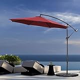 10FT Patio Cantilever Umbrella 360°Rotation Outdoor Hanging Umbrella Offset Market Umbrella with Crank & Cross Base(Red)