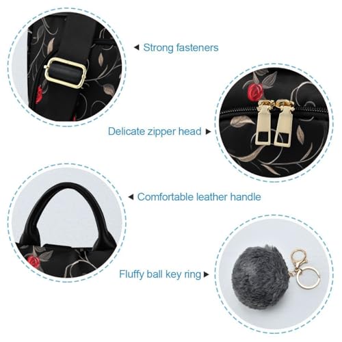 Image of ALAZA Red Rose on Black Trips Hiking Camping Rucksack Pack for Women