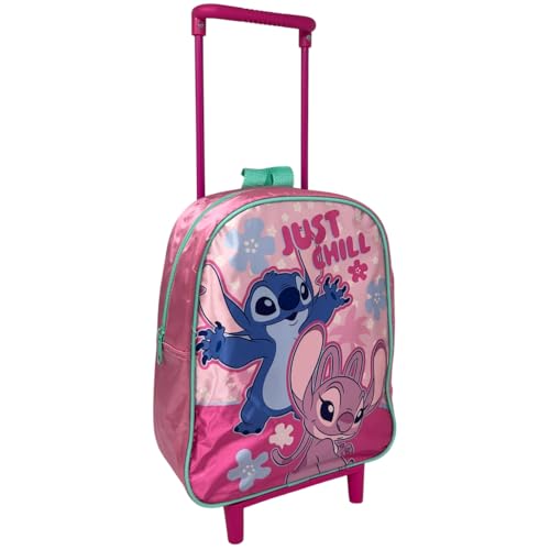 Zaino con trolley Stitch e Angel Disney borsa per la scuola asilo materna zainetto 28 cm con ruote e manico allungabile