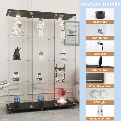 Image of Beauty4U Black Glass Display Cabinet, 12-Shelf Curio Cabinet with LED