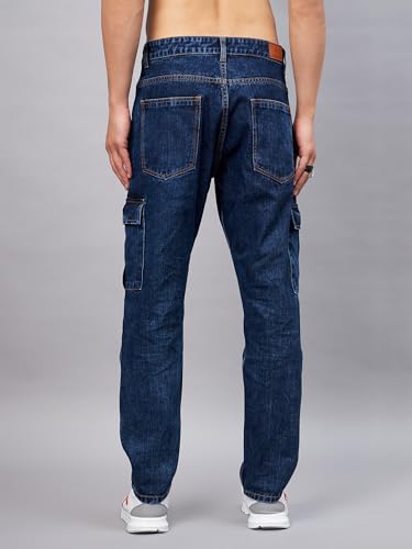 Image of STUDIO NEXX Men's Loose Fit Cargo Jeans | Non Stretchable | Cargo Denim for Men | Loose fit Cargos | Utility Pockets