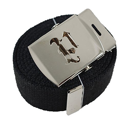 BodyJewelryOnline Old English Initial P Canvas Military Web Black Belt & Silver Buckle 60 Inch