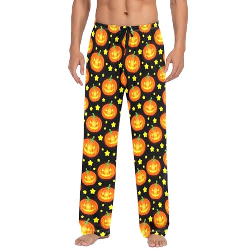 Men's Halloween Pumpkin Pajama Pants with Pockets - Straight Fit Cotton Sleep Bottoms for Lounge & Nightwear#4372