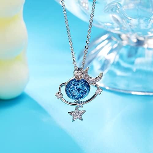 To My Daughter Star Moon Planet Necklace Moon & Stars Planet Cubic-Zirconia Necklace with Gift Card Sapphires Charms Pendant Necklace Birthday Graduation Gift for Daughter2