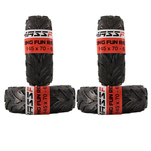 MASSFX 145/70-6 front or rear Mini ATV, Go Kart, or Lawn Equipment Tire - 4 Ply Rating - 6mm Tread Depth - Heavy-Duty Construction - Versatile Size for Various Equipment - 145x70x6 (4 Pack)