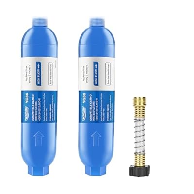 YKMGON RV Inline/Marine Water Filter With Flexible Hose Protector, Reduce Bad Taste, Odors, Rust, Fluoride, Chlorine and Sediment in Drinking Water (2 Pack)
