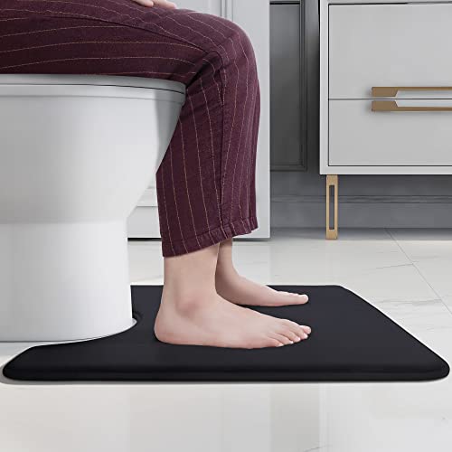 Image of YIHOUSE Memory Foam Bath U Shape Toilet Mat Non Slip Absorbent Soft Floor Rugs for Bathroom Machine Washable Carpet Bathroom mat U-Shape 20 inch X 24 inch Black