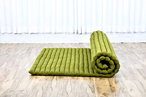 Image of Leewadee - Foldable Floor Mattress - Japanese Roll Up Futon -Trifold Tatami Mat- Guest Floor Bed - Camping Mattress - Thai Massage Mat, Kapok Filled, 75 x 57 inches, Green