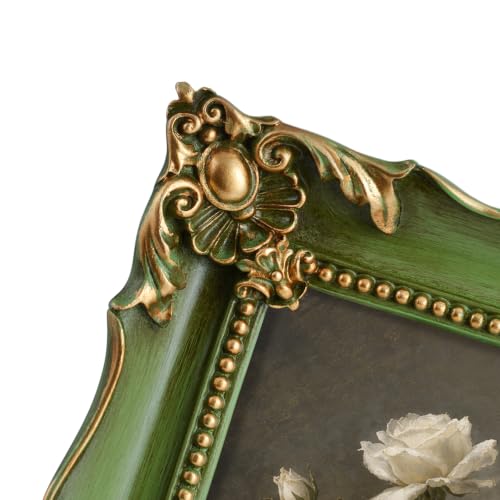 Image of Saysmile 8x10 Vintage Picture Frame with Embossed Flower Design, Green Ornate Frame for 8x10 or 5x7 Pictures with White Mat, Hand-Crafted Resin Antique Frames for Tabletop & Wall Hanging, Home Decor (Sage Green)