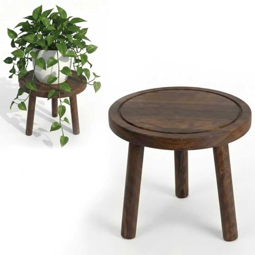 SEQUEDA Wood Plant Stands Indoor, 1-Pack Single Plant Stand for 6-12 Inch Pots, Mid-Century Modern Plant Stool, Tall Wooden Plant Stand for Large Plants Perfect Fit for Living Room, Balcony, Office (Dark Brown)