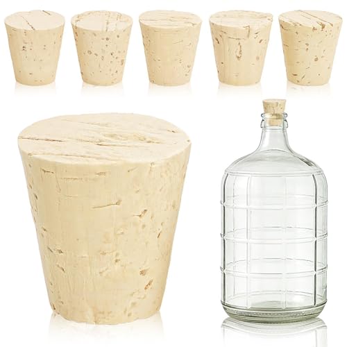 Tosnail 6 Pack Large Cork Stoppers, 1 x 1.5 x 1.6 Inch Cork Plugs, Wood Tapered Fermentation Cap for 3, 5, 6 Gallon Glass Water Jug Bottles