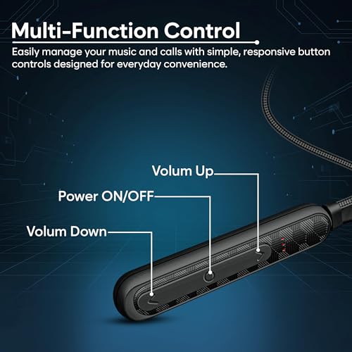 Image of Earphone Neckband Bluetooth 5.3 with 20+Hrs Playtime, 10mm Dynamic Driver, Type C Charging, Voice Assistant Bluetooth Neckband Headphone - Black